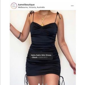 Mini Black Ruched Satin Dress